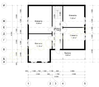 Проект дома из бруса 9x9 № ДБ-129