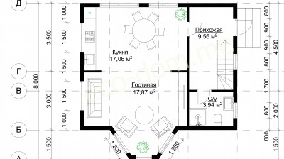 Проект дома из бруса 8х8 № ДБ-58