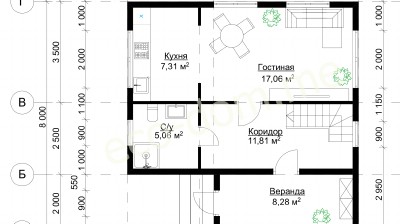 Проект дома из бруса 8х8 № ДБ-59