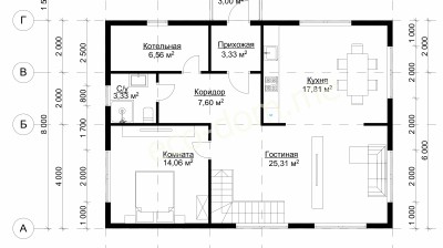 Проект дома из бруса 8х11 № ДБ-65
