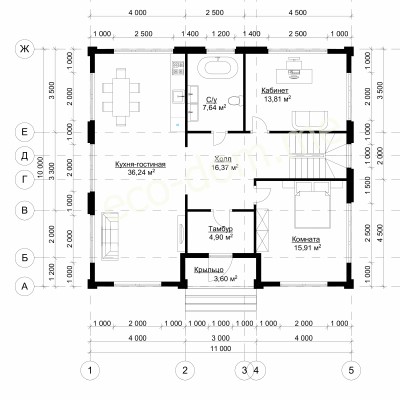 Проект дома из клееного бруса под ключ ДиКБ-06