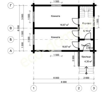 Проект дома из оцилиндрованного бревна 6х8 № ДиОБ-73