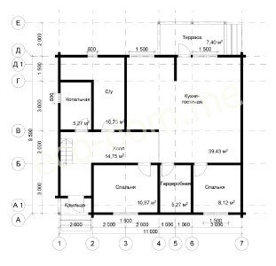 Проект дома из бревна 10х11 № ДБ-79